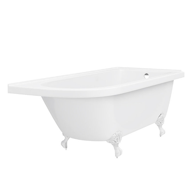 Appleby 1700 Roll Top Shower Bath with Brushed Brass Screen + White Leg Set  In Bathroom Large Image