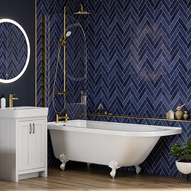 Appleby 1700 LH Roll Top Shower Bath with Brushed Brass Screen + White Leg Set Large Image