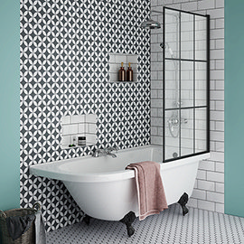 Appleby 1700 Roll Top Shower Bath with Matt Black Grid Screen + Leg Set Medium Image