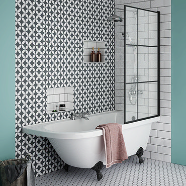 Appleby 1700 Roll Top Shower Bath with Matt Black Grid Screen + Leg Set  Profile Large Image
