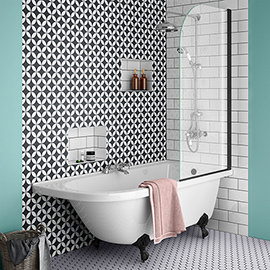 Appleby 1700 Roll Top Shower Bath with Matt Black Screen + Leg Set Medium Image