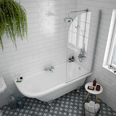 Appleby 1700 Roll Top Shower Bath with Screen + Chrome Leg Set