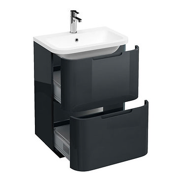 Aqua Cabinets Compact 600mm Two Drawer Vanity Unit with Quattrocast Basin - Black Profile Large Imag