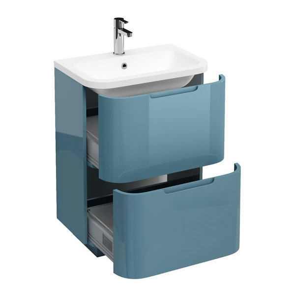 Aqua Cabinets Compact 600mm Two Drawer Vanity Unit with Quattrocast Basin - Ocean Large Image