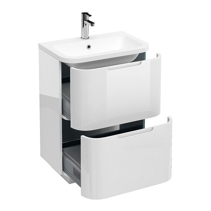 Aqua Cabinets Compact 600mm Two Drawer Vanity Unit with Quattrocast Basin - White Large Image