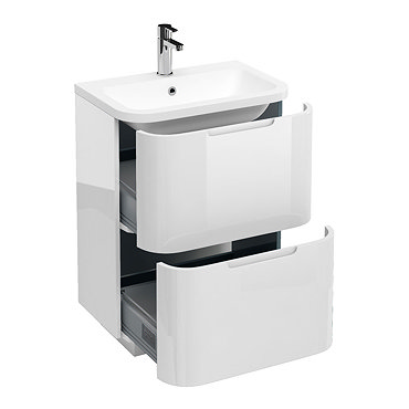Aqua Cabinets Compact 600mm Two Drawer Vanity Unit with Quattrocast Basin - White Profile Large Imag