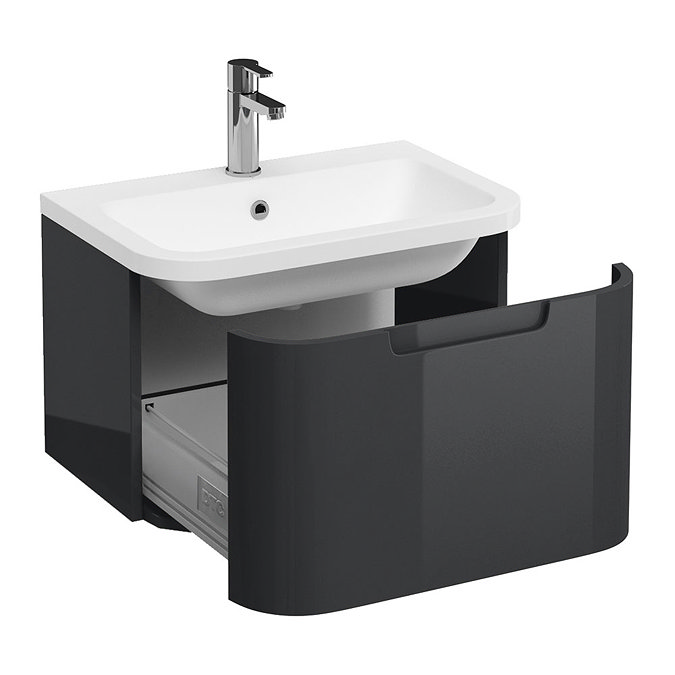 Aqua Cabinets Compact 600mm Wall Hung Vanity Unit with Quattrocast Basin - Anthracite Grey Large Ima