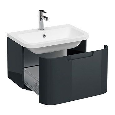 Aqua Cabinets Compact 600mm Wall Hung Vanity Unit with Quattrocast Basin - Black Profile Large Image