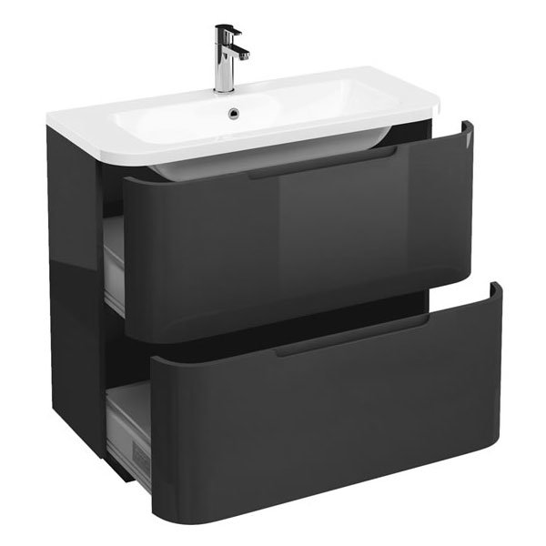 Aqua Cabinets Compact 900mm Two Drawer Vanity Unit with Quattrocast Basin - Anthracite Grey Large Im