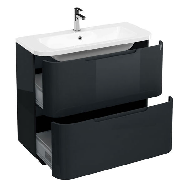 Aqua Cabinets Compact 900mm Two Drawer Vanity Unit with Quattrocast Basin - Black Large Image