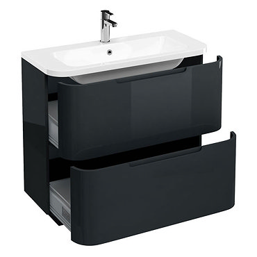 Aqua Cabinets Compact 900mm Two Drawer Vanity Unit with Quattrocast Basin - Black Profile Large Imag
