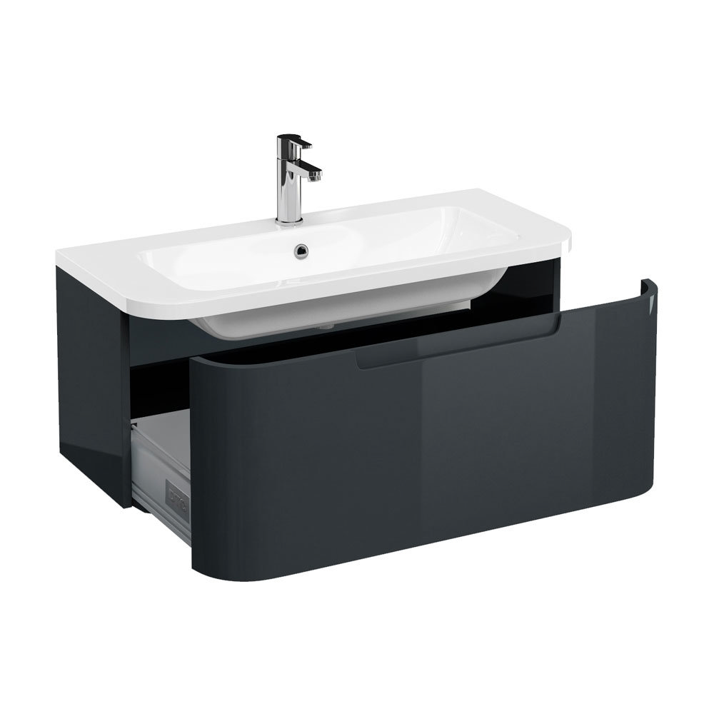 Wall Hung Vanity Unit With Quattrocast Basin - Black | Victorian Plumbing