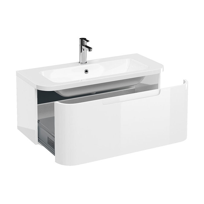 Aqua Cabinets Compact 900mm Wall Hung Vanity Unit with Quattrocast Basin - White Large Image