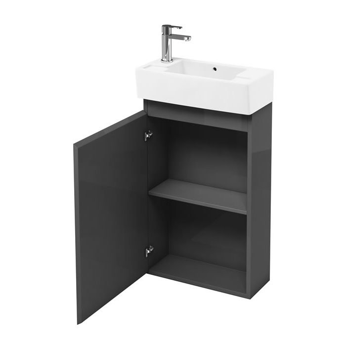 Aqua Cabinets Compact Cloakroom 250mm Floorstanding Unit with Basin - Anthracite Grey Large Image