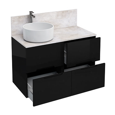 Aqua Cabinets - D1000 Floor Standing Double Drawer Unit with Ceramic Round Basin - Black Profile Lar