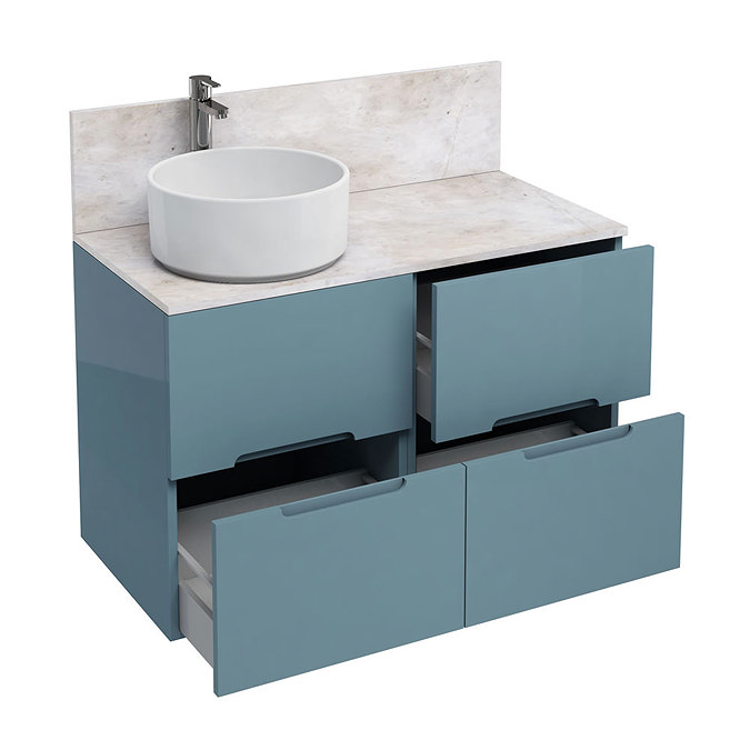 Aqua Cabinets - D1000 Floor Standing Double Drawer Unit with Ceramic Round Basin - Ocean Large Image
