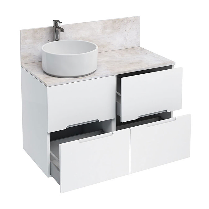 Aqua Cabinets - D1000 Floor Standing Double Drawer Unit with Ceramic Round Basin - White Large Image