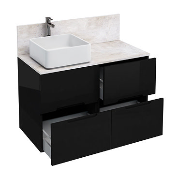Aqua Cabinets - D1000 Floor Standing Double Drawer Unit with Ceramic Square Basin - Black Profile La
