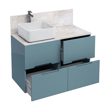 Aqua Cabinets - D1000 Floor Standing Double Drawer Unit with Ceramic Square Basin - Ocean Profile La