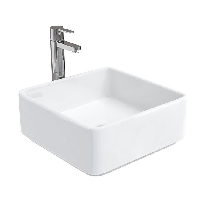 Aqua Cabinets - D1000 Floor Standing Double Drawer Unit with Ceramic Square Basin - White Profile Large Image
