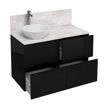 Aqua Cabinets - D1000 Floor Standing Double Drawer Unit with Marble Cone Basin - Black Profile Large
