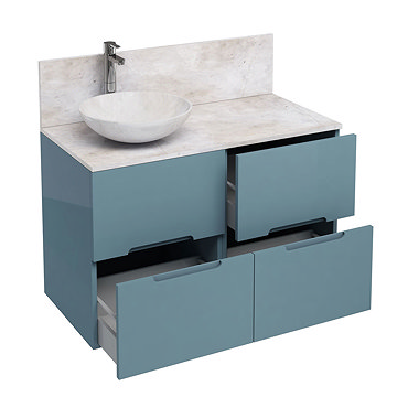 Aqua Cabinets - D1000 Floor Standing Double Drawer Unit with Marble Round Basin - Ocean Profile Larg