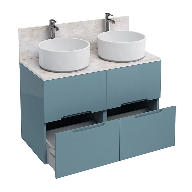Aqua Cabinets - D1000 Floor Standing Double Drawer Unit with Two Ceramic Round Basins - Ocean Large