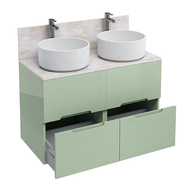Aqua Cabinets - D1000 Floor Standing Double Drawer Unit with Two Ceramic Round Basins - Reef Large Image