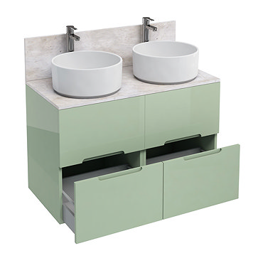 Aqua Cabinets - D1000 Floor Standing Double Drawer Unit with Two Ceramic Round Basins - Reef Profile Large Image