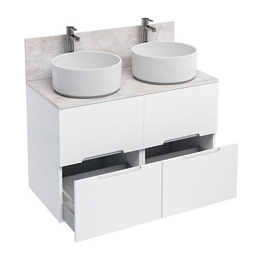 Aqua Cabinets - D1000 Floor Standing Double Drawer Unit with Two Ceramic Round Basins - White Profile Large Image