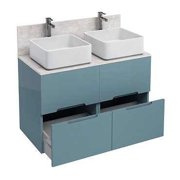 Aqua Cabinets - D1000 Floor Standing Double Drawer Unit with Two Ceramic Square Basins - Ocean Profi