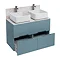 Aqua Cabinets - D1000 Floor Standing Double Drawer Unit with Two Ceramic Square Basins - Ocean Large