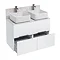 Aqua Cabinets - D1000 Floor Standing Double Drawer Unit with Two Ceramic Square Basins - White Large Image