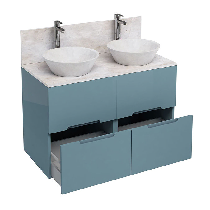 Aqua Cabinets - D1000 Floor Standing Double Drawer Unit with Two Marble Cone Basins - Ocean Large Im