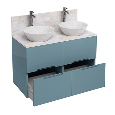Aqua Cabinets - D1000 Floor Standing Double Drawer Unit with Two Marble Cone Basins - Ocean Profile 