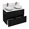 Aqua Cabinets - D1000 Floor Standing Double Drawer Unit with Two Marble Round Basins - Black Large I
