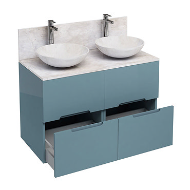 Aqua Cabinets - D1000 Floor Standing Double Drawer Unit with Two Marble Round Basins - Ocean Profile