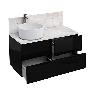 Aqua Cabinets - D1000 Wall Hung Double Drawer Unit with Ceramic Round Basin - Black Profile Large Im