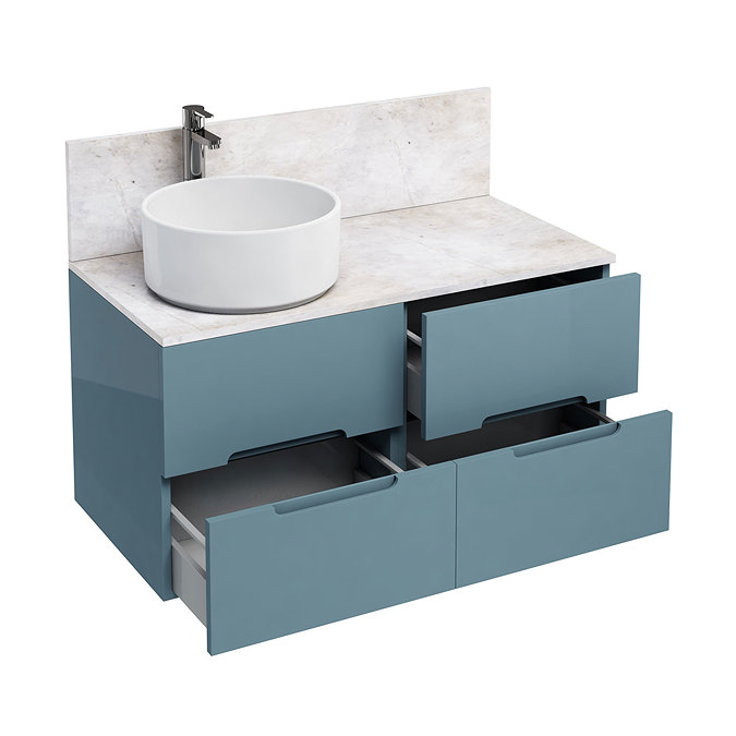 Aqua Cabinets - D1000 Wall Hung Double Drawer Unit with Ceramic Round Basin - Ocean Large Image