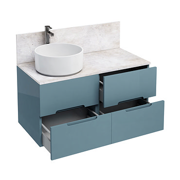 Aqua Cabinets - D1000 Wall Hung Double Drawer Unit with Ceramic Round Basin - Ocean Profile Large Im