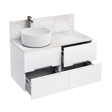 Aqua Cabinets - D1000 Wall Hung Double Drawer Unit with Ceramic Round Basin - White Profile Large Im