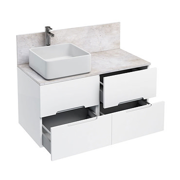 Aqua Cabinets - D1000 Wall Hung Double Drawer Unit with Ceramic Square Basin - White Profile Large I