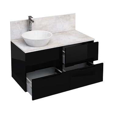 Aqua Cabinets - D1000 Wall Hung Double Drawer Unit with Marble Cone Basin - Black Profile Large Imag