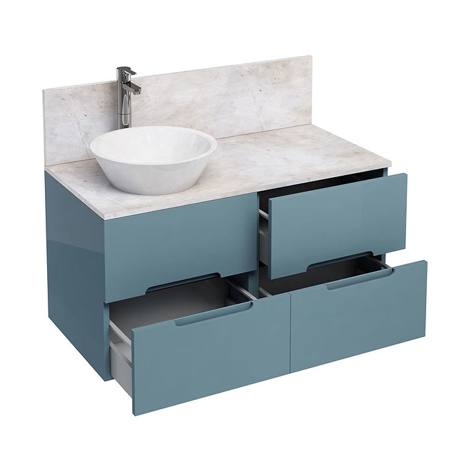 Aqua Cabinets - D1000 Wall Hung Double Drawer Unit with Marble Cone Basin - Ocean Large Image