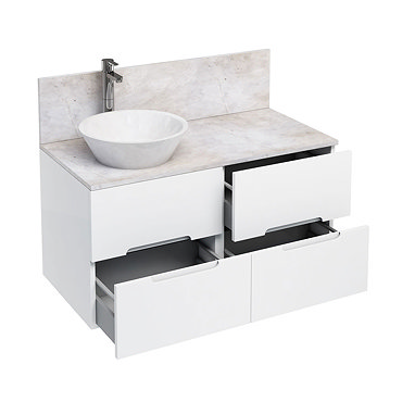 Aqua Cabinets - D1000 Wall Hung Double Drawer Unit with Marble Cone Basin - White Profile Large Imag