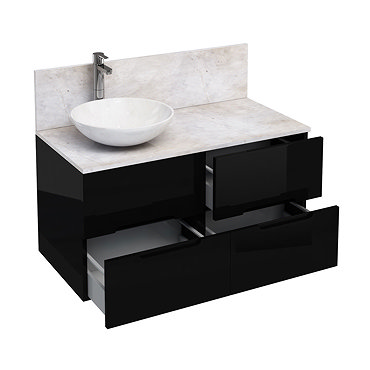 Aqua Cabinets - D1000 Wall Hung Double Drawer Unit with Marble Round Basin - Black Profile Large Ima