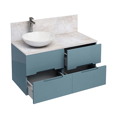 Aqua Cabinets - D1000 Wall Hung Double Drawer Unit with Marble Round Basin - Ocean Profile Large Ima