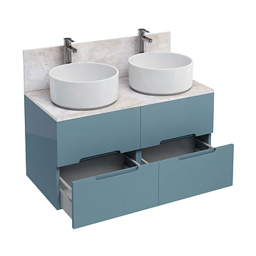 Aqua Cabinets - D1000 Wall Hung Double Drawer Unit with Two Ceramic Round Basins - Ocean Profile Large Image