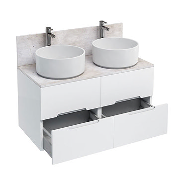 Aqua Cabinets - D1000 Wall Hung Double Drawer Unit with Two Ceramic Round Basins - White Profile Large Image