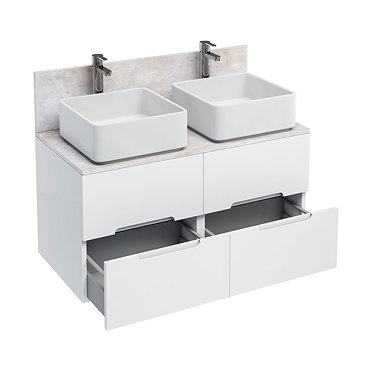 Aqua Cabinets - D1000 Wall Hung Double Drawer Unit with Two Ceramic Square Basins - White Profile Large Image